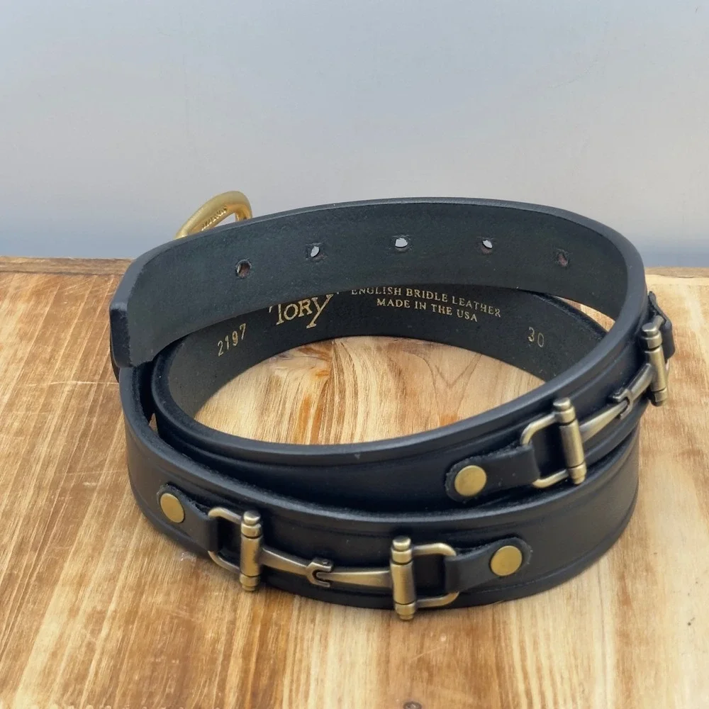Tory Leather Belt Black Snaffle Bit English Bridle Leather USA Size 30 2197 EUC